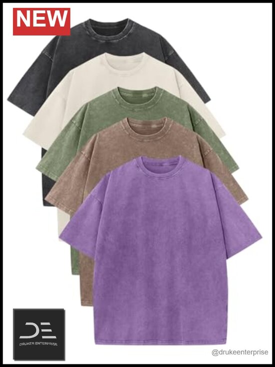 Other - Cotton Acid Wash Oversized T-Shirt with Crew Neck Short Sleeve Pocket Tee